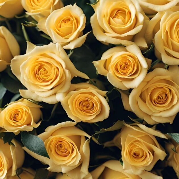 50 Yellow Rose Mother's Day Flowers in Basket – Fresh yellow roses in a basket, a perfect Mother's Day gift.