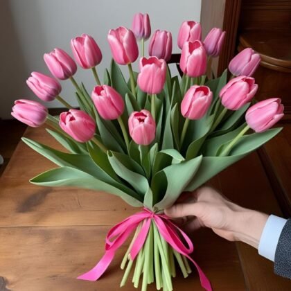 Hand Tied Pink Tulips Mother's Day Flowers Delivery - Fresh and Elegant Bouquets