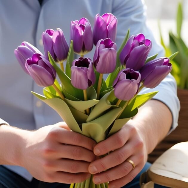 Hand Tied Lilac Tulips Flowers Mother's Day - Elegant Fresh Lilac Tulips for a Special Gift