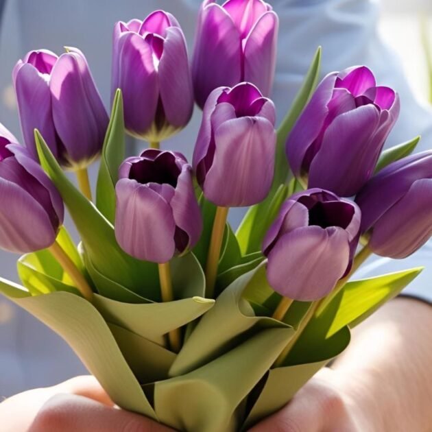 Hand Tied Lilac Tulips Flowers Mother's Day - Fresh and Elegant Tulips for Mom