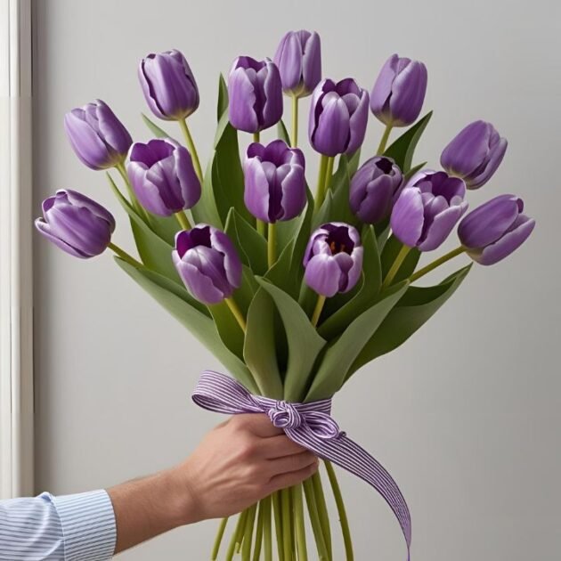 Hand Tied Lilac Tulips Flowers Mother's Day - Fresh, Beautiful Lilac Tulips Perfect for Mom