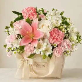 Basket Flower Arrangements With Lilies, Roses & Carnations