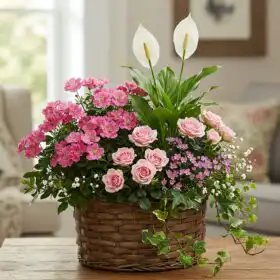 Lily , Rose, Geranium Mix Plants