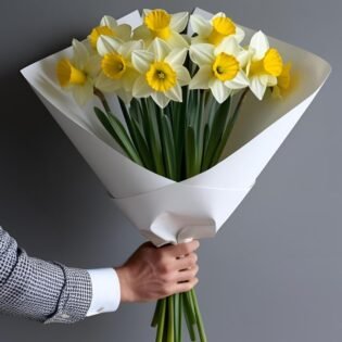 Hand-tied daffodils bouquet for Mother's Day, vibrant yellow flowers