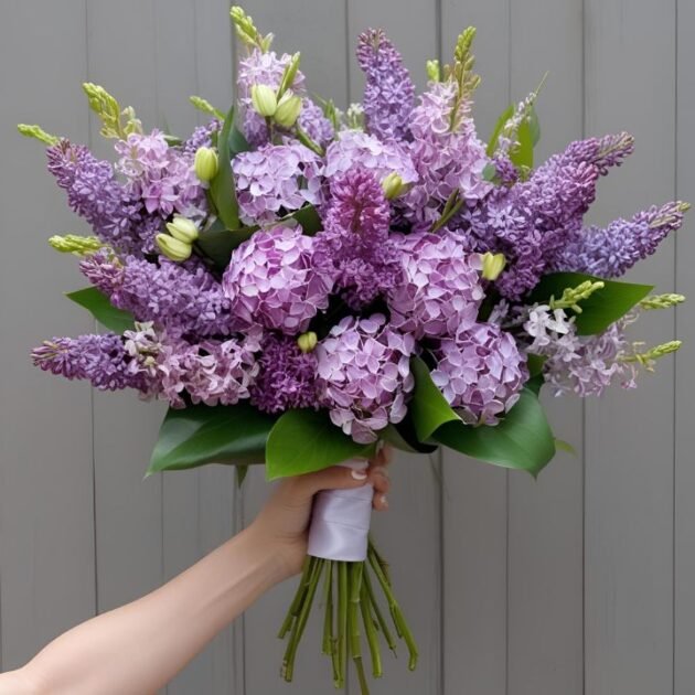 Lilac Spring Flower Bouquet for Mother's Day - Elegant bouquet in a woman's hand.