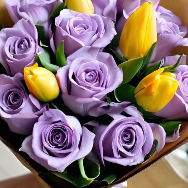 Mother's Day lilac roses and tulips flower bouquets UK, next day delivery