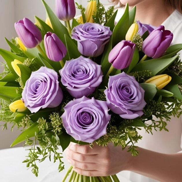 Mother's Day lilac roses and tulips flower bouquets UK for next day delivery