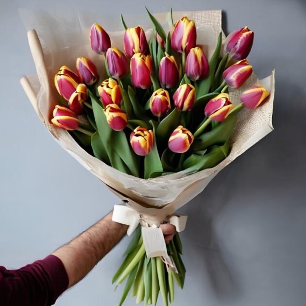 Beautifully arranged Tulips Flowers Hand Tied Bouquet – a perfect gift for any occasion.