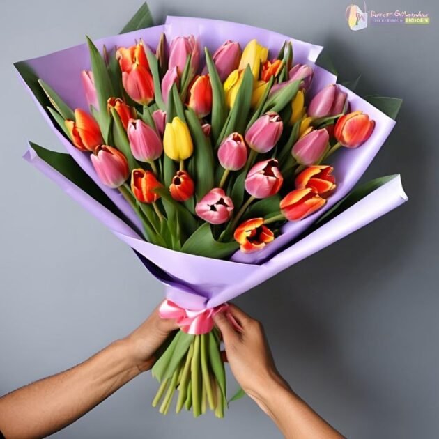 Fresh and vibrant Tulips Flowers Hand Tied Bouquet for all occasions, perfect for gifting.