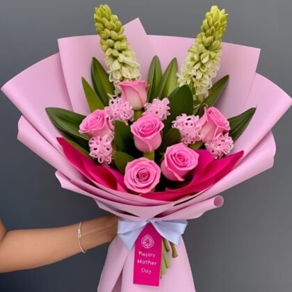 Hand Tied Flowers for Mother’s Day Delivery – Beautiful Bouquet of Roses and Tulips