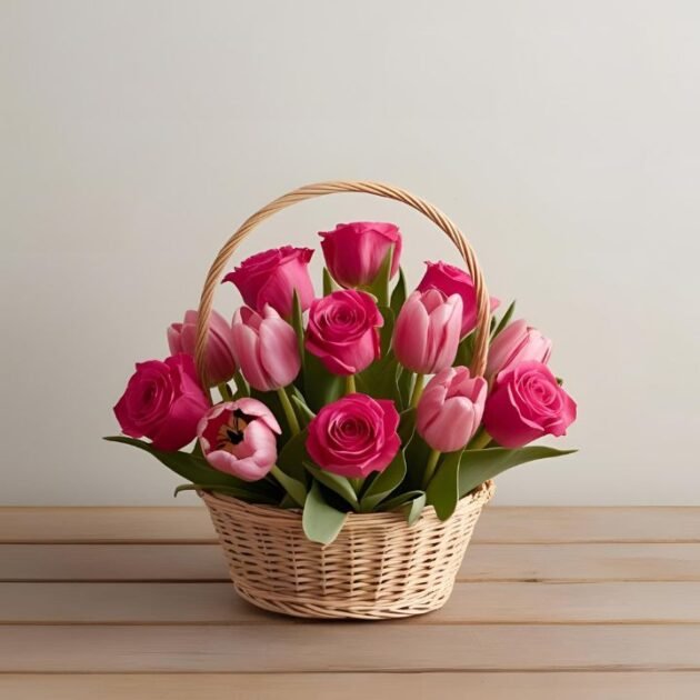 Elegant roses and pink tulips flower gift for special occasions