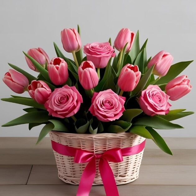 Stunning roses and pink tulips flower gift for every special occasion