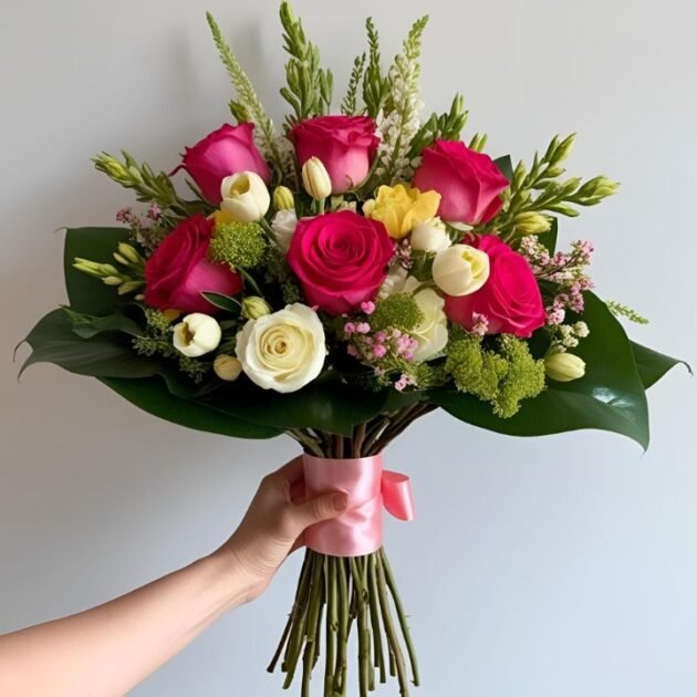 Rose and spring flower bouquet - Bright roses, tulips, and seasonal flowers for a vibrant gift"