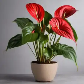 Red anthurium plant in striped pot delivery UK
