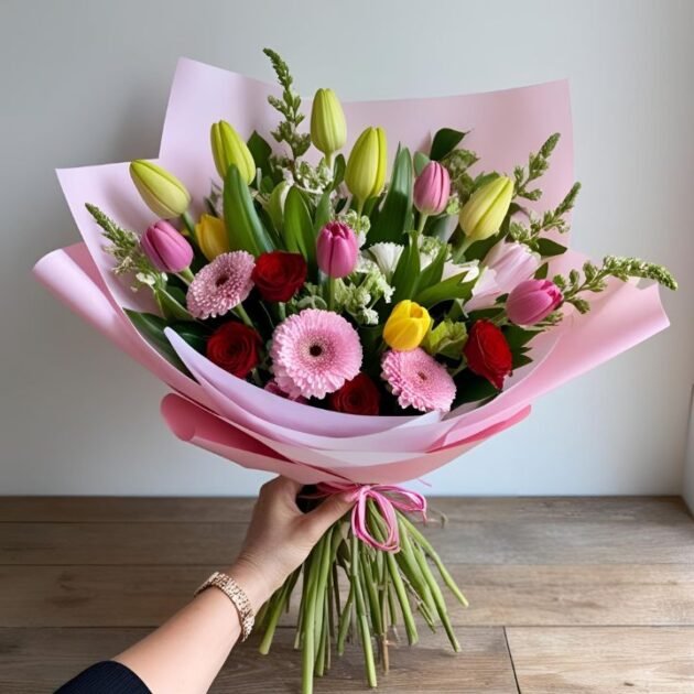 Beautiful Hand Tied Spring Flowers for Mother's Day Next Day Delivery in Women's Hand