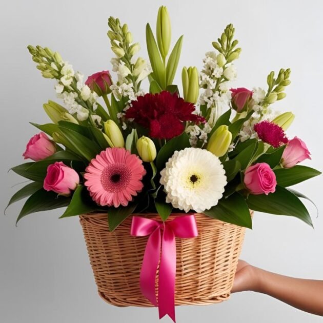 Beautiful Spring Flowers for Mother's Day in Basket – Fresh and Colorful Blooms