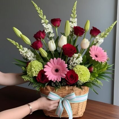 Spring Flowers for Mother's Day in Basket - Vibrant and Fresh Spring Blooms