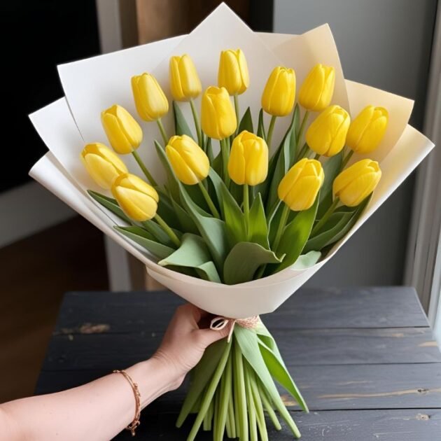 Yellow Hand Tied Tulips Bouquet Mother's Day Flowers - Fresh and Elegant Tulips for Mother's Day