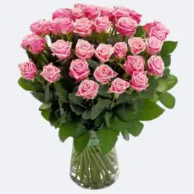 Pink Roses Bouquet in Glass Vase