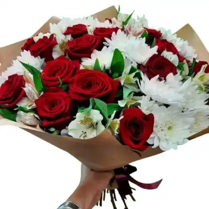 fresh roses, lilies, carnations, and chrysanthemums