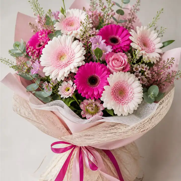 White and Pink Gerbera Daisy Bouquet 1 gerbera daisy bouquet