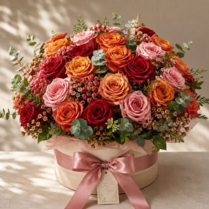 orange and pink rose bouquet​