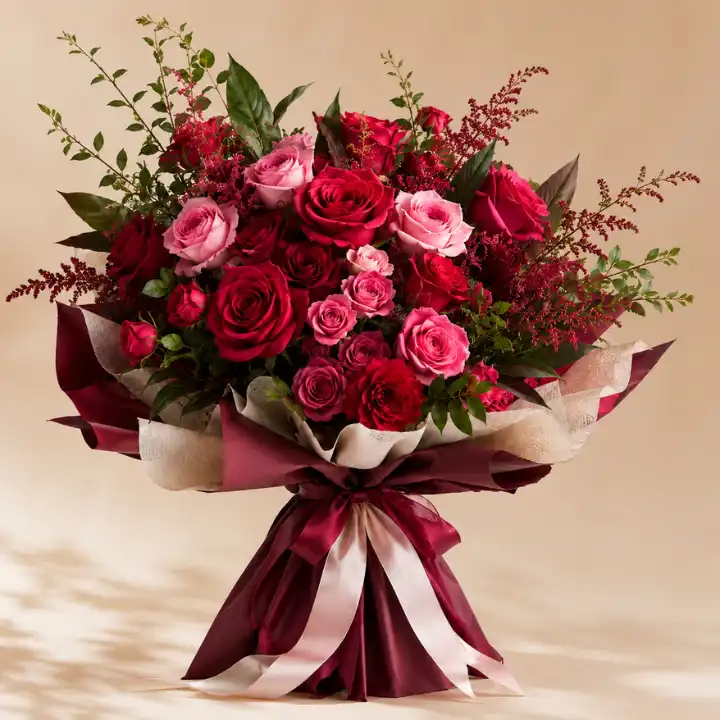 The Passion & Glow Bouquet 1 red and hot pink roses