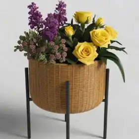 Premium Rose Succulent Plant Arrangement in Tripod Planter