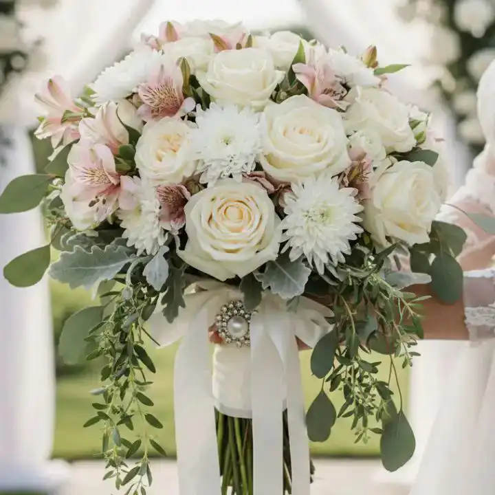 Eternal Grace Roses & Alstroemeria Bouquet 1 Hand-tied roses and alstroemeria bouquet arranged with fresh greenery in a stylish professional floral display.