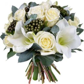 Majestic Serenity: White Amaryllis & Rose Bouquet
