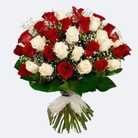 White and Red Rose Flower Bouquet