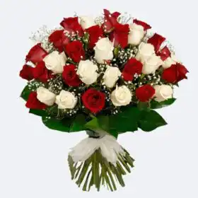White and Red Rose Flower Bouquet