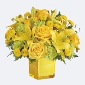 Yellow Roses, Lilies, Carnations Unique Flower Bouquet
