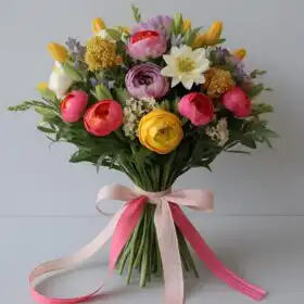 Radiant Bloom Tulip and Lily Hand-Tied Bouquet