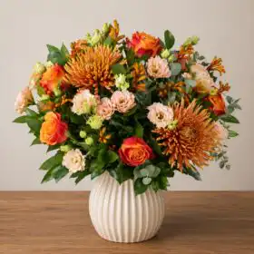 Orange Roses Bouquet with Chrysanthemums and Lisianthus