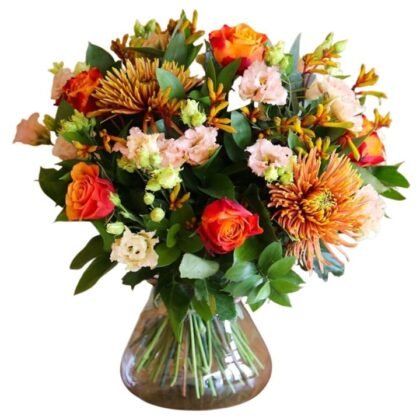 Luxury Orange Roses Bouquet with Chrysanthemums and Lisianthus
