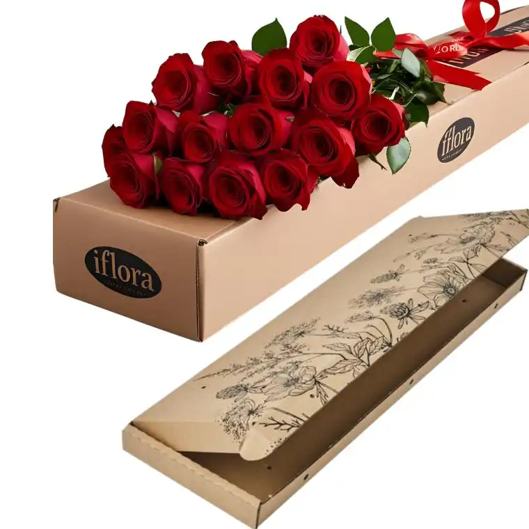 Special Valentine’s Combo – 12 Roses + Free Large Chocolate Box & Free Heart Balloon 3 12 stems of red roses in a gift cardboard box