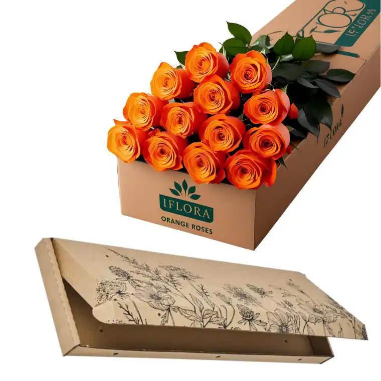 Special Valentine’s Combo – 12 Roses + Free Large Chocolate Box & Free Heart Balloon 5 12 stems of Orange roses in a gift cardboard box
