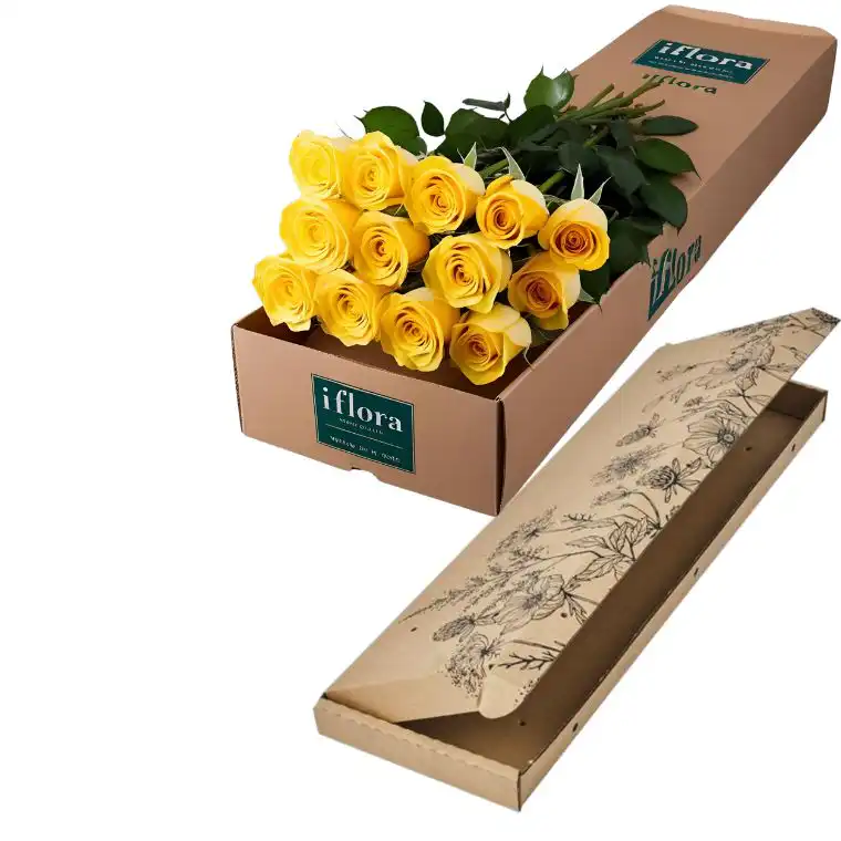 Special Valentine’s Combo – 12 Roses + Free Large Chocolate Box & Free Heart Balloon 6 12 stems Yellow Roses in gift box