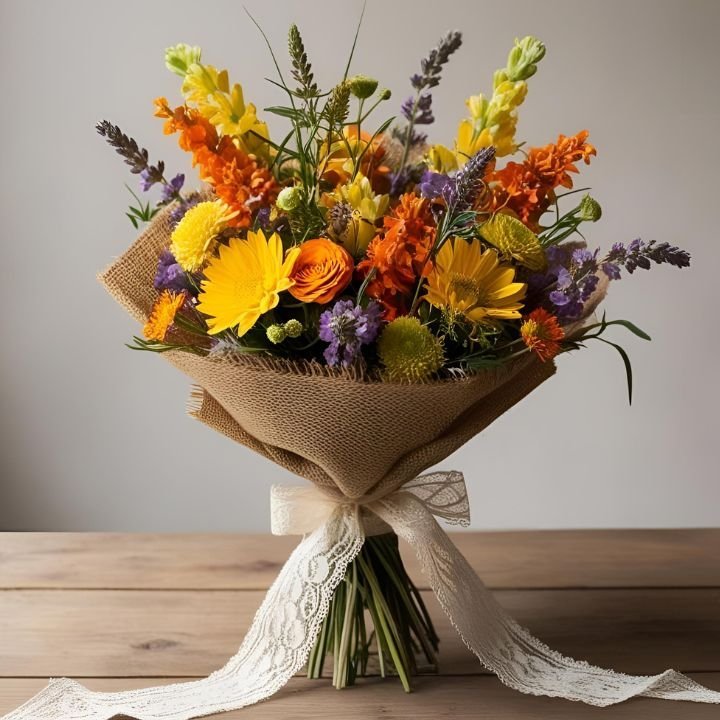 Yellow Sunflower and Lavender Bouquet Delivery 1 Sunflower and Lavender Bouquet Delivery UK – Hand-tied Fresh Floral Arrangement