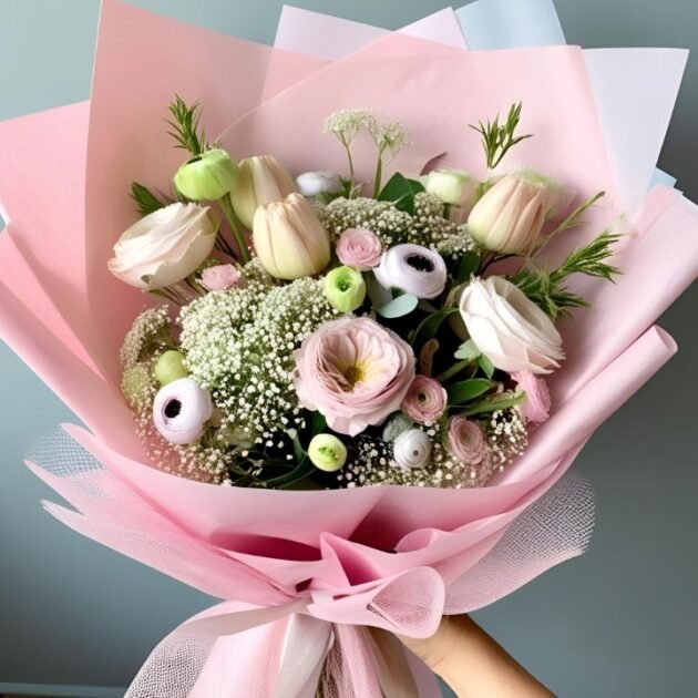 Pink and White Ranunculus Bouquet with fresh, hand-selected blooms