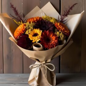 Orange Burgundy Yellow Gerbera Bouquet