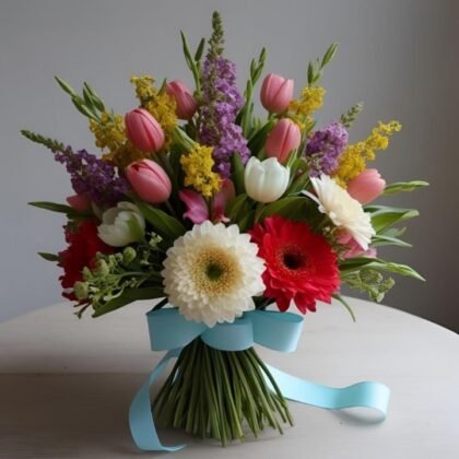 This stunning collection of gerbera daisy and tulip bouquets offers a perfect blend of colors for any occasion. Each floral display is carefully curated to ensure long-lasting freshness and aesthetic appeal for your home or gift.