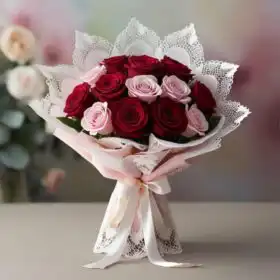 Romantic Pink & Red Roses Hand-Tied Bouquet