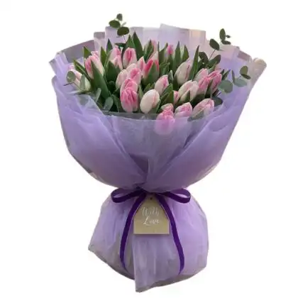 tulip flower bouquet tulle wrapped