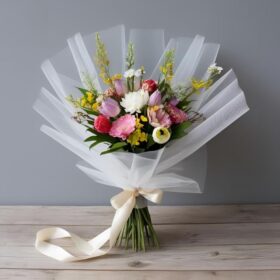 Tulle-Wrapped Tulip Bouquet