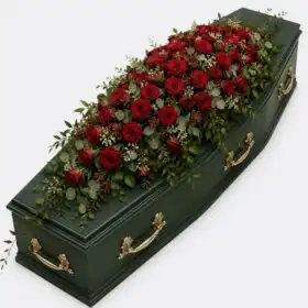 Funeral Spray for Coffin with Deep Red Roses