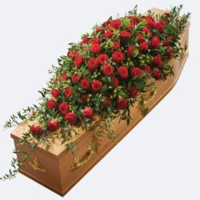 Funeral Spray for Coffin with Deep Red Roses