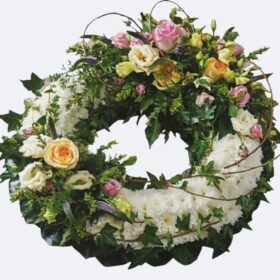 Classic Peach and Pink  Rose Funeral Wreath with Fresh