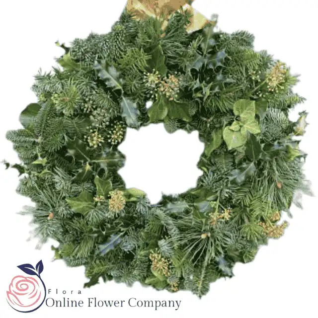 Christmas Festive foliage wreath for sale 1 Luxury Christmas festive foliage wreath with mixed greenery, pinecones, and red berries for elegant holiday décor